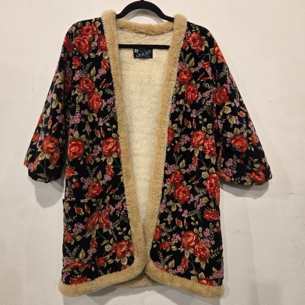 Quilmy Fashion Faux Sherpa Lined Vintage Rose Jacket